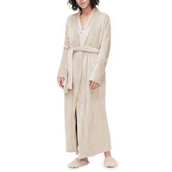 UGG WOMEN'S MARLOW PLUSH COZY LONG BATH ROBE MOONBEAN NWT - Picture 4 of 9